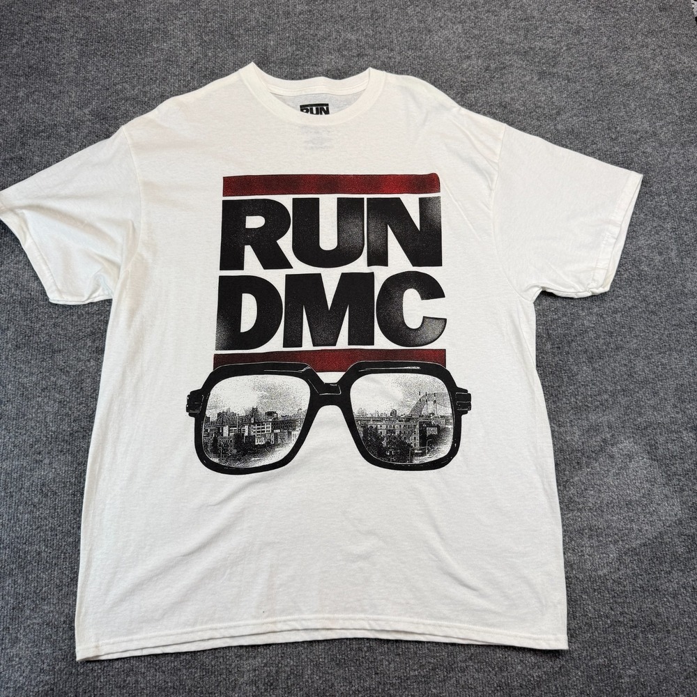 Run DMC Shirt XL White Glasses Graphic Hip Hop Rap Tee Bravado Merch 2017